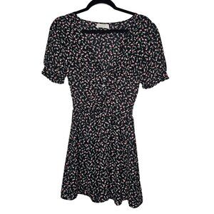 Urban Outfitters S Black Ditsy Floral Dress Mini Button Ruched Babydoll Feminine